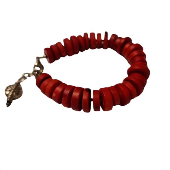 Genuine Red Coral Bracelet with Silver Clasp - Picture 1 of 5